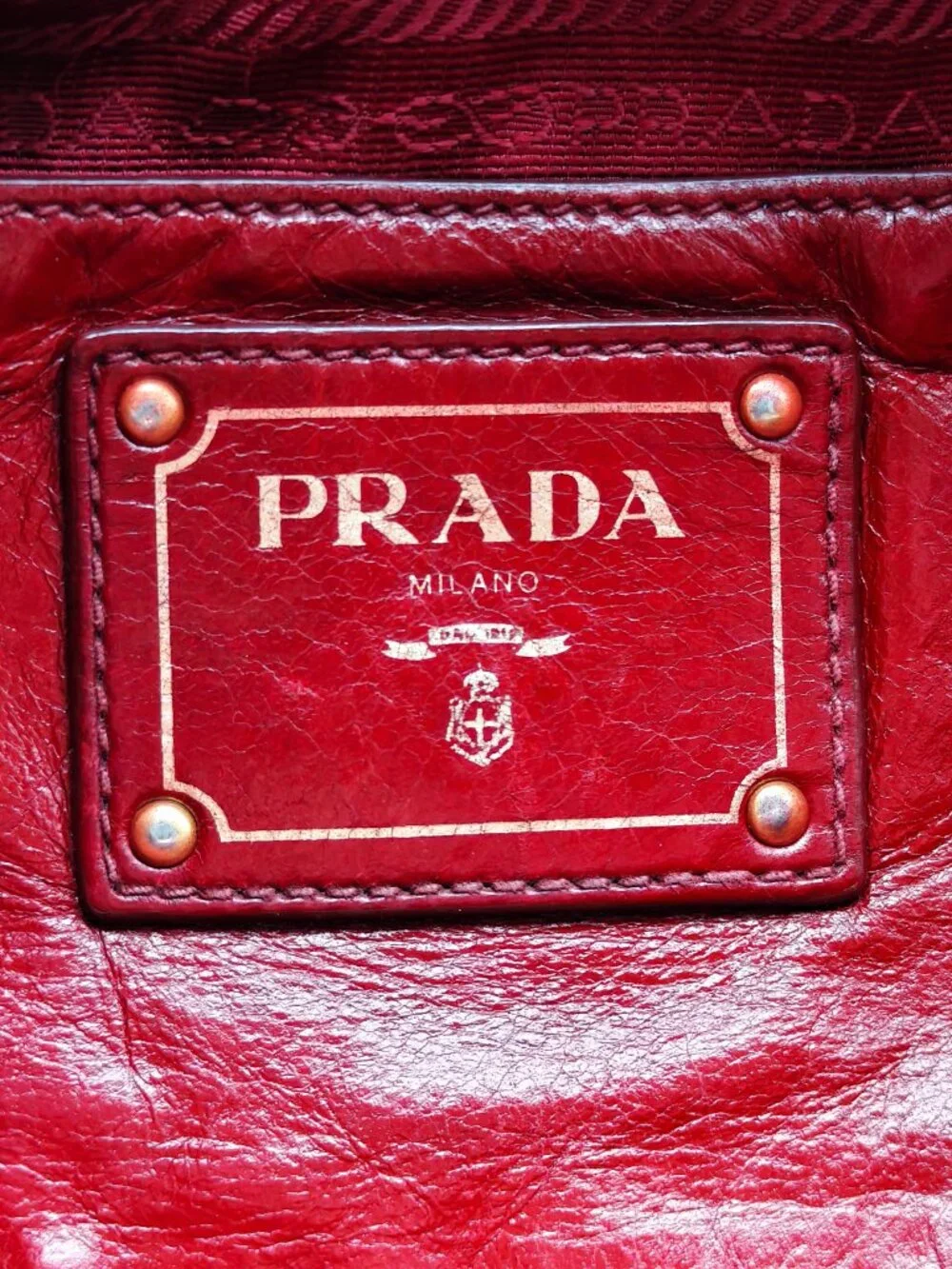 Prada Red Vitello Shine Leather Large Satchel Tote Handbag